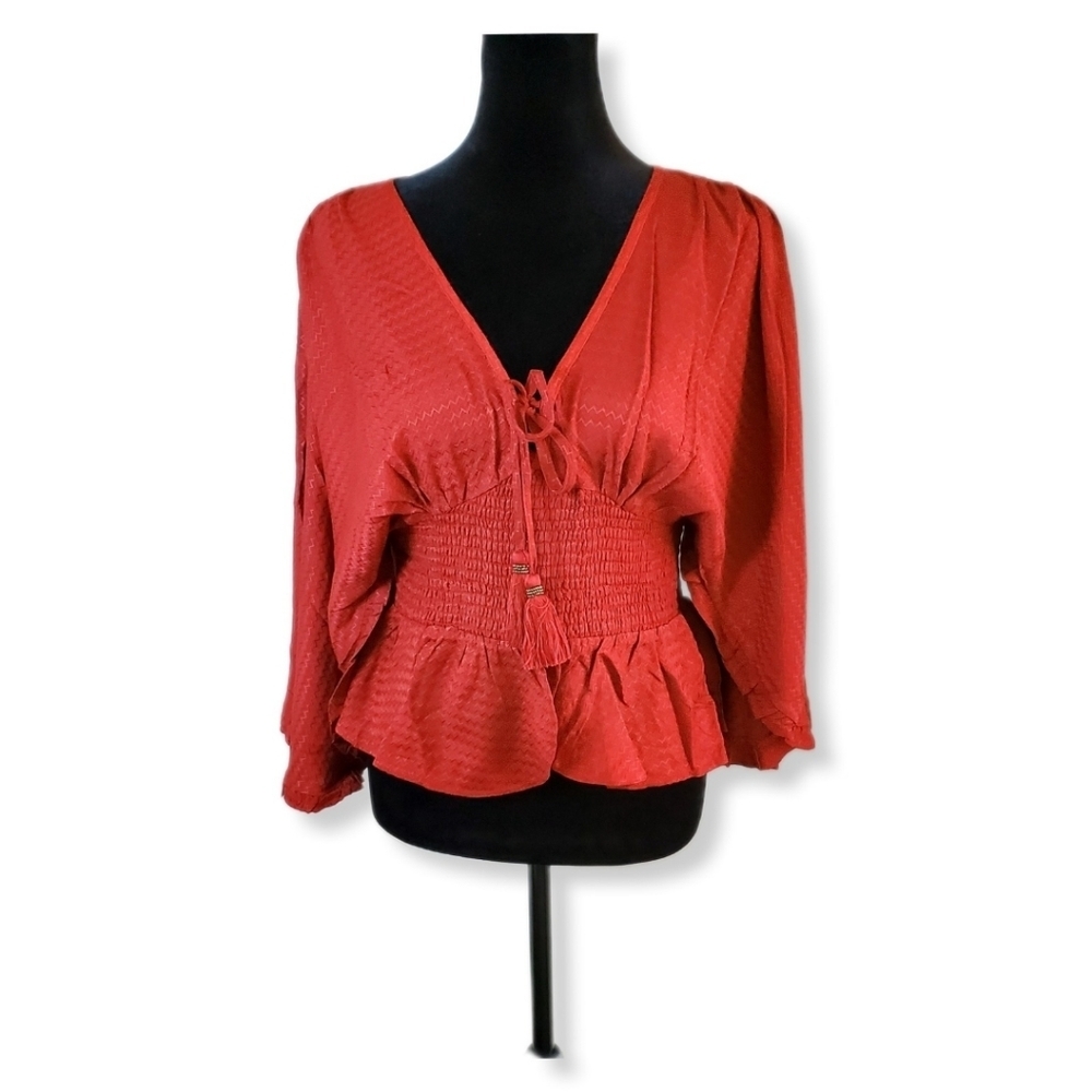 NWT Band of the Free Kacey Red Smocked Waist Top Sz M
